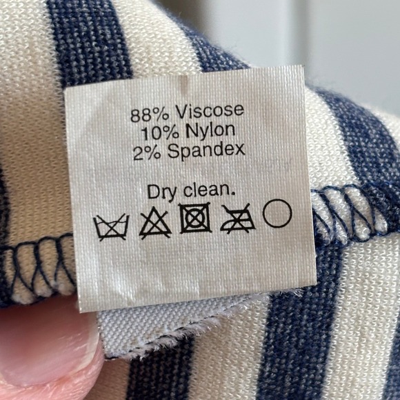 Madewell Navy Blue Ivory Striped 3/4 Sleeve Knit Shift Dress Size M - Picture 5 of 9